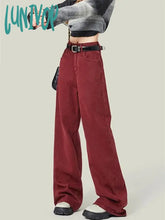 Lunivop Women’s Street Style Wide Leg Red Jeans American Vintage Casual Denim Trousers Female